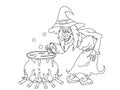 Cartoon Halloween Witch with Cauldron Coloring Page Royalty Free Stock Photo