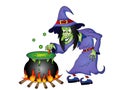 Cartoon Halloween Witch with Cauldron