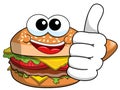 Cartoon hamburger character thumb up isolated