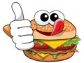 Cartoon hamburger character thumb up licking chops isolated