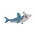 Cartoon hammerhead fish. Trendy design shark flat icon. Cheerful and closed eyes.