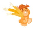 Cartoon hamster with ears of wheat. Vector illustration on white background. Royalty Free Stock Photo