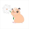 Cartoon hamster with white flower