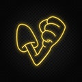 Cartoon hand, arm neon icon. Yellow neon vector icon