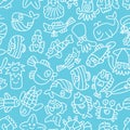 Cartoon hand draw fish seamless pattern