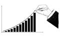 Cartoon of Hand Drawing Histogram Financial Chart or Graph