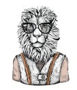 Cartoon hand drawn animal hipster in fashion suit