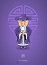 Cartoon hand drawn Asian wise old man in traditional clothes on Royalty Free Stock Photo