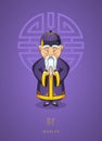 Cartoon hand drawn Asian wise old man in traditional clothes on Royalty Free Stock Photo