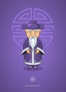 Cartoon hand drawn Asian wise old man in traditional clothes on Royalty Free Stock Photo