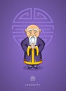 Cartoon hand drawn Asian wise old man in traditional clothes on Royalty Free Stock Photo