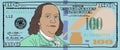 Cartoon hand drawn colorized 100 dollar banknote