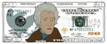 Cartoon hand drawn colorized 20 dollar banknote