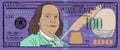 Cartoon hand drawn colorized 100 dollar banknote