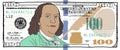 Cartoon hand drawn colorized 100 dollar banknote