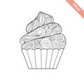 Cartoon hand drawn cupcake with floral doodle ornament. Royalty Free Stock Photo