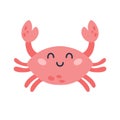 Cartoon hand drawn happy baby crab on isolated white background. Character of the sea animals for the logo, mascot Royalty Free Stock Photo