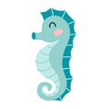 Cartoon hand drawn happy baby sea horse on isolated white background. Character of the sea animals for the logo, mascot Royalty Free Stock Photo