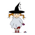 Cartoon Hand Drawn Illustration of a Happy Halloween. Children. Trick or Treat. Royalty Free Stock Photo