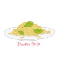 Cartoon hand drawn spinach pasta Royalty Free Stock Photo