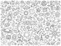 Cartoon hand drawn vector doodle set of Space symbols and objects Royalty Free Stock Photo