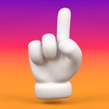 Cartoon hand gesture with a raised index finger points upward. Showing forefinger. Isolated 3d render illustration