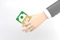 Cartoon hand holding banknotes.3D rendering Royalty Free Stock Photo