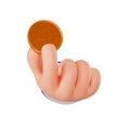 Cartoon hand holding a coin, 3d render. 3D businessman`s hand holding a dollar coin. 3d illustration isolated on a white