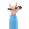 Cartoon hand holding microphone and showing horns or rock gesture. Supports PNG files with transparent backgrounds.