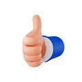Cartoon hand, like gesture icon, 3d render. 3d cartoon businessman`s hand, showing the thumbs up, isolated