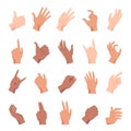 Cartoon hand poses, holding, pointing and like gesture. Diverse people hands, fists and palm positions and signs. Woman Royalty Free Stock Photo