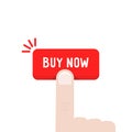 Cartoon hand press on buy now button Royalty Free Stock Photo