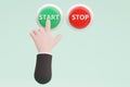 Cartoon hand pressing the green button. system control Royalty Free Stock Photo