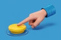 Cartoon Hand Pushing a Bright Yellow Button on a Blue Background Royalty Free Stock Photo