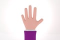 Cartoon hand showing five fingers illustration. Raising hand to greet symbol. 3D rendering