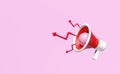Cartoon hand speaker, 3d red megaphone with arrow graph isolated on pink background. announce promotion news for social media Royalty Free Stock Photo