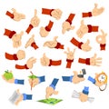 Cartoon hands of different poses performing actions set