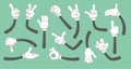 Cartoon hands in gloved. Vector clipart arms in different poses. Vector isolated illustration symbols set