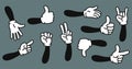 Cartoon hands. Hand drawn gloved arms. Vector doodle gesture and comic funny pointing with finger Royalty Free Stock Photo