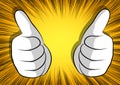 Cartoon hands making thumbs up sign.