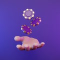 Cartoon hands with poker chips on purple background Royalty Free Stock Photo