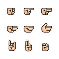 Cartoon hands set. Different gestures of fist. Isolated vector illustration. Flat line design. Royalty Free Stock Photo