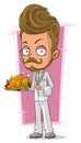 Cartoon handsome waiter in white suit