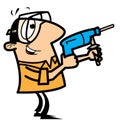 Cartoon handyman with drill and goggles