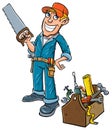 Cartoon handyman with toolbox. Royalty Free Stock Photo