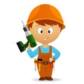 Cartoon handyman with tools belt and drill Royalty Free Stock Photo