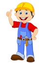 Cartoon handyman with tools belt thumb up