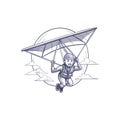 Cartoon hang glider illustration with happy man among clouds Royalty Free Stock Photo