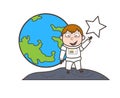 Cartoon Happy Astronaut Showing Star Vector Illustration