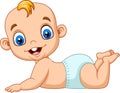 Cartoon happy baby learn to crawl